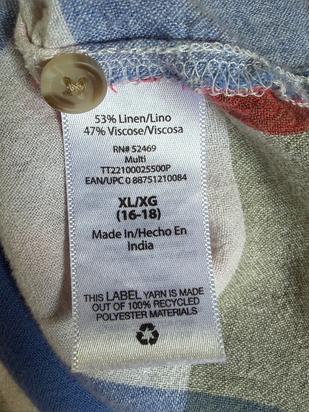 Time and Tru Multicolor Plaid Sleeveless Henley Top SZ - XL - Picture 6 of 6